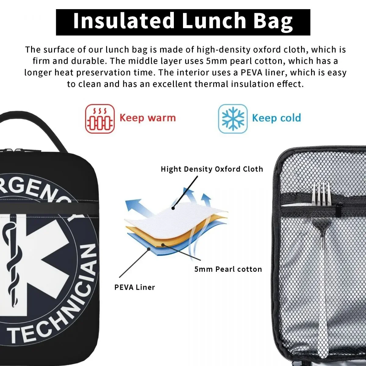 Emt Star Of Life Emergency Medical Insulated Lunch Bag for Women Children Portable Food Boxes Thermal Lunch Box Tote