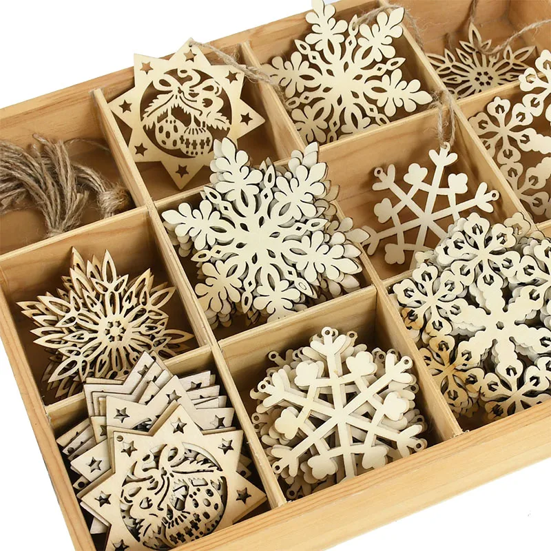 10/5Pcs Christmas Wooden Ornaments DIY Star Xmas Tree Hanging Pendants Christmas Decoration For Home 2026 New Year Party Navidad