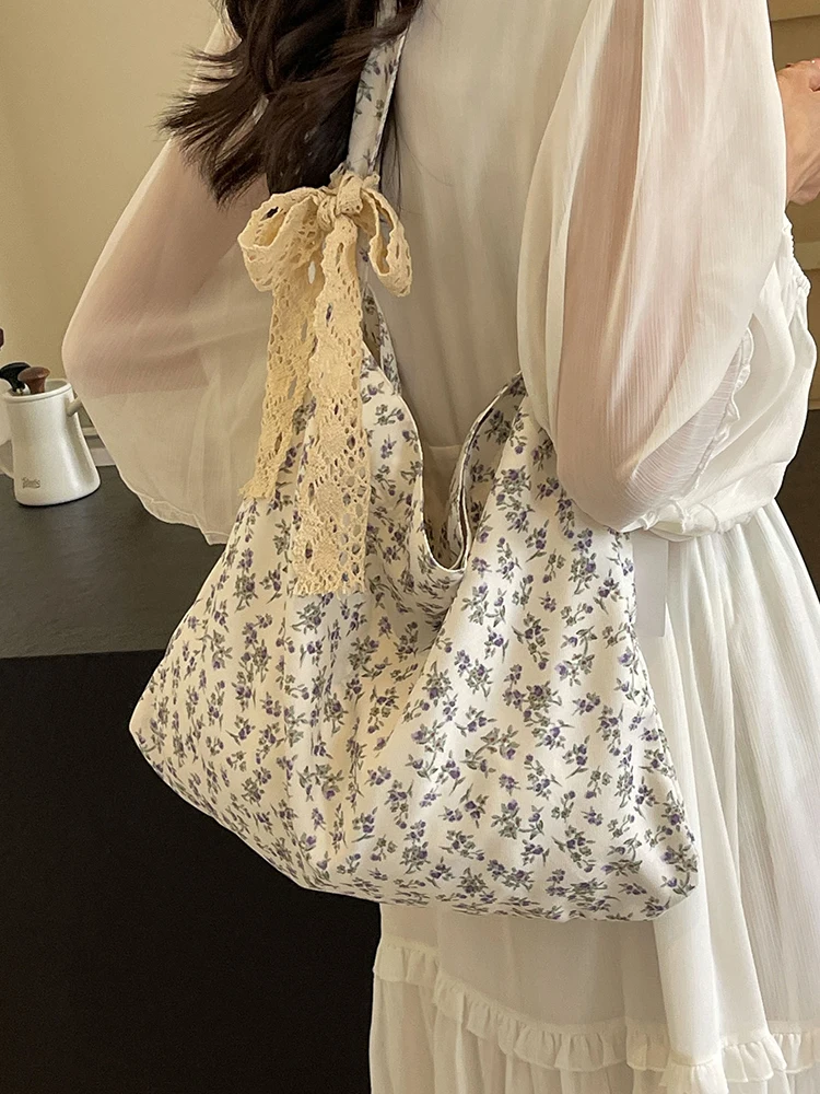 

Floral Canvas Bag Woman 2024 New Commuting Simplicity Handbag Soft Esign Shoulder Large Capacity Tote Bag Lazy Relaxed