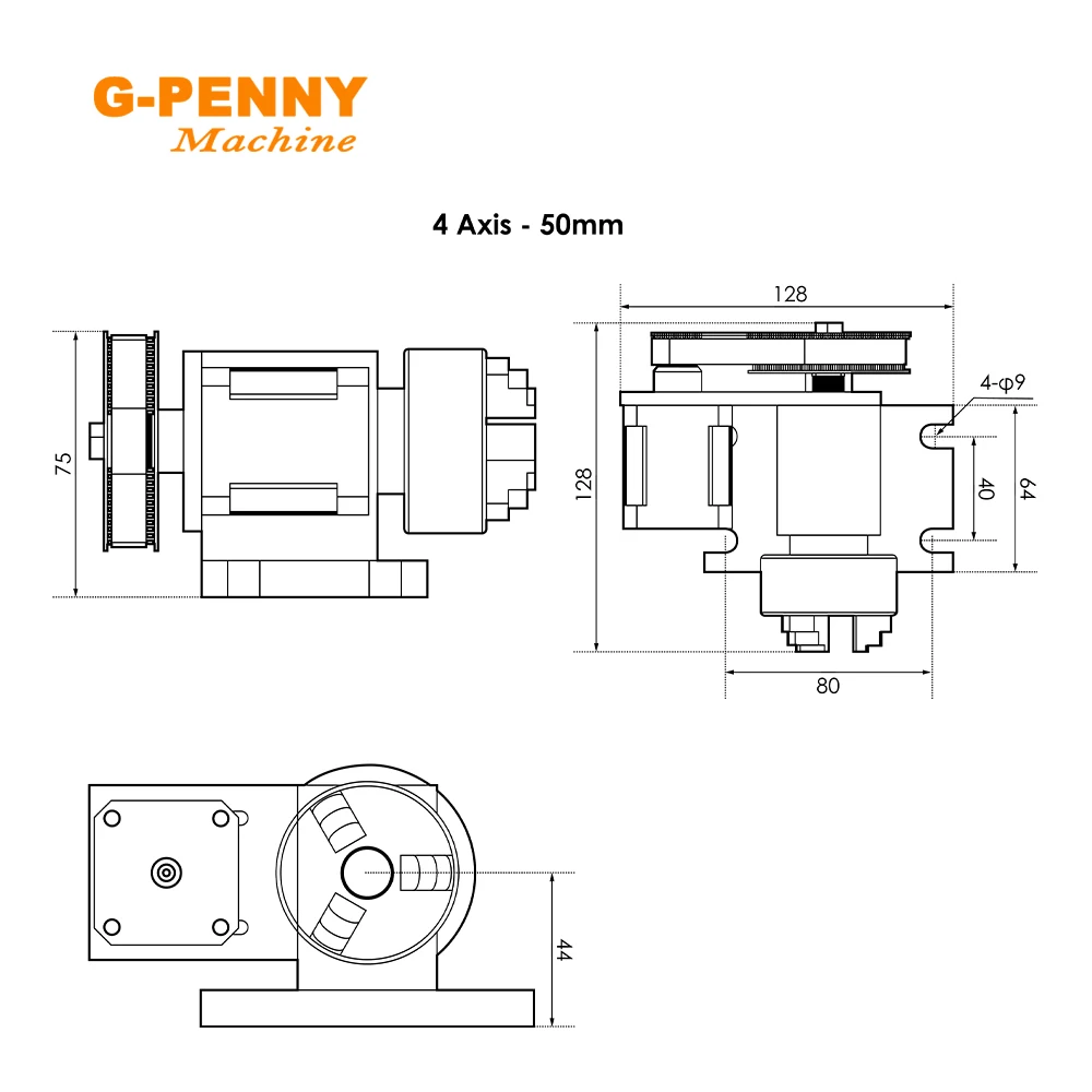 G-Penny 4th Axis Kit With Tailstock Rotate Axis With Nema17 Stepper Motor 50/65mm CNC Dividing Head Rotation 4:1 for Mini Router