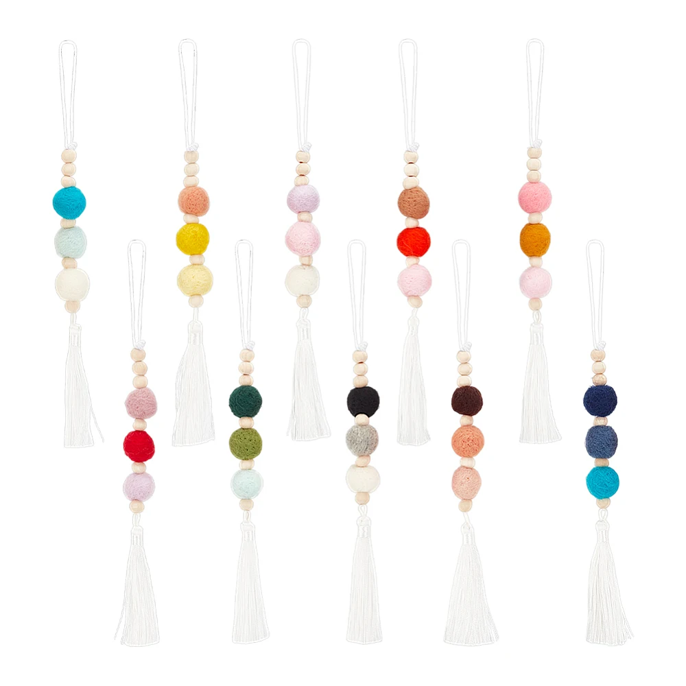 10Pcs Felt Ball Car Diffuser Aromatherapy Essential Oil Car Vent Clip Diffuser Felt Wooden Bead Tassels Car Hanging Ornament