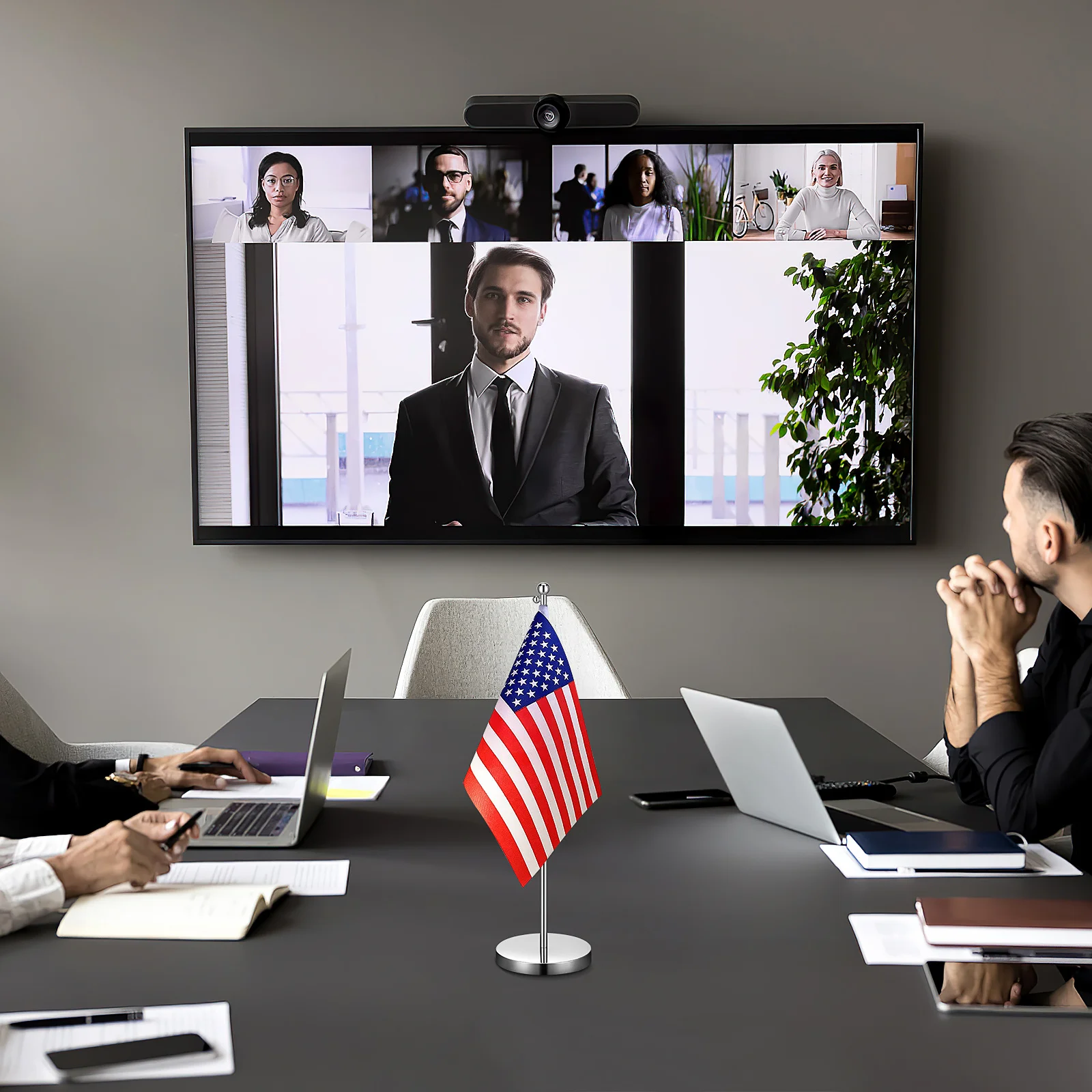 Household Flag Holder Stainless Steel 10.8 Inch Telescopic Desktop Flag Pole Stand Office Accessory Sturdy Wear-Resistant Base