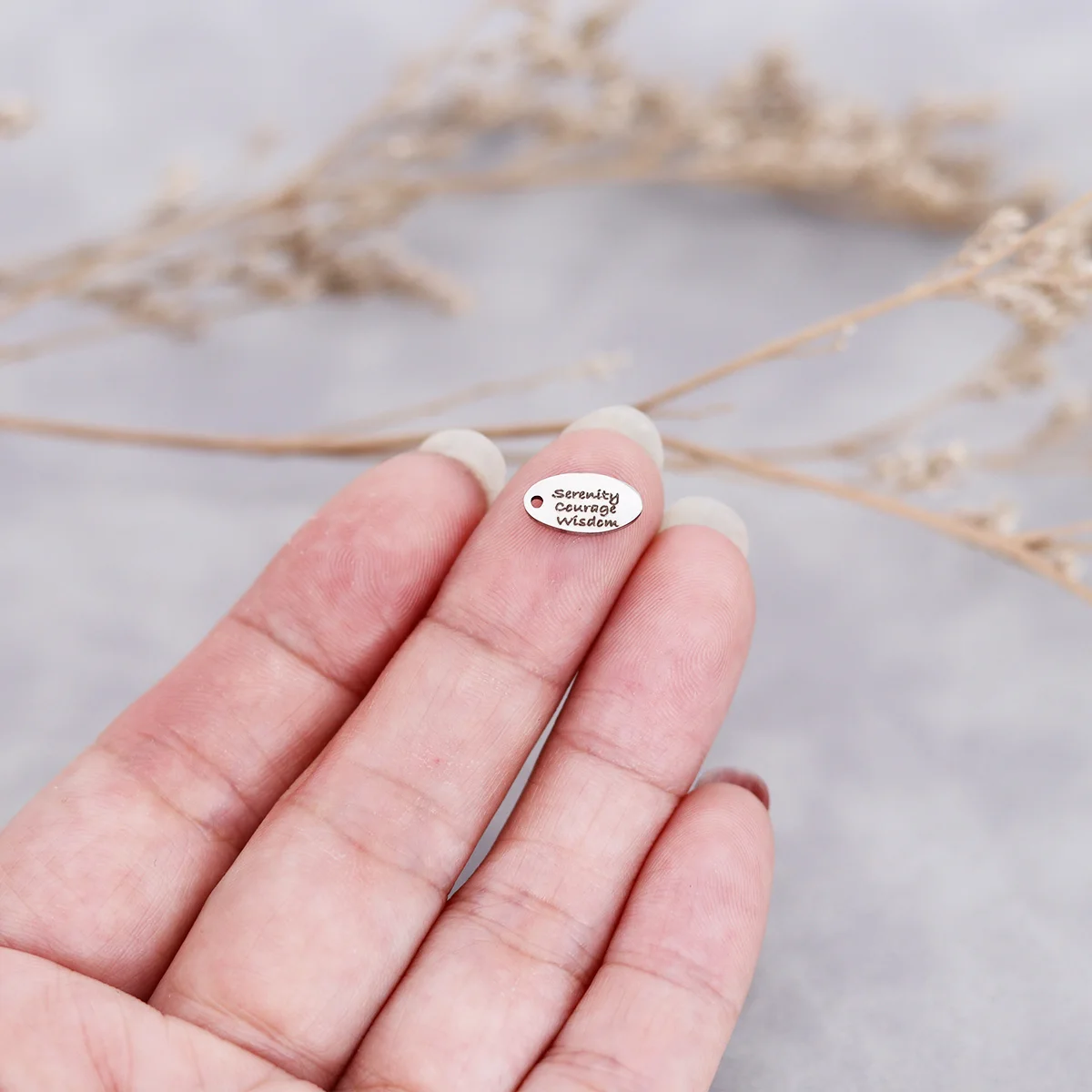 3pcs Tiny Oval Serenity Courage Wisdom Laser Engraved Charm Stainless Steel Pendants for Bracelets DIY Making Bulk Accessories