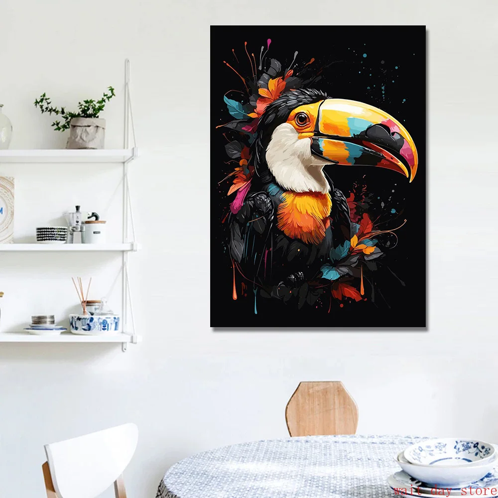 Crane Bird Owl Parrot Eagle  Toucan Flamingo Animal Splatter Poster Print Canvas Painting for Living Room Home Decor Cuadros