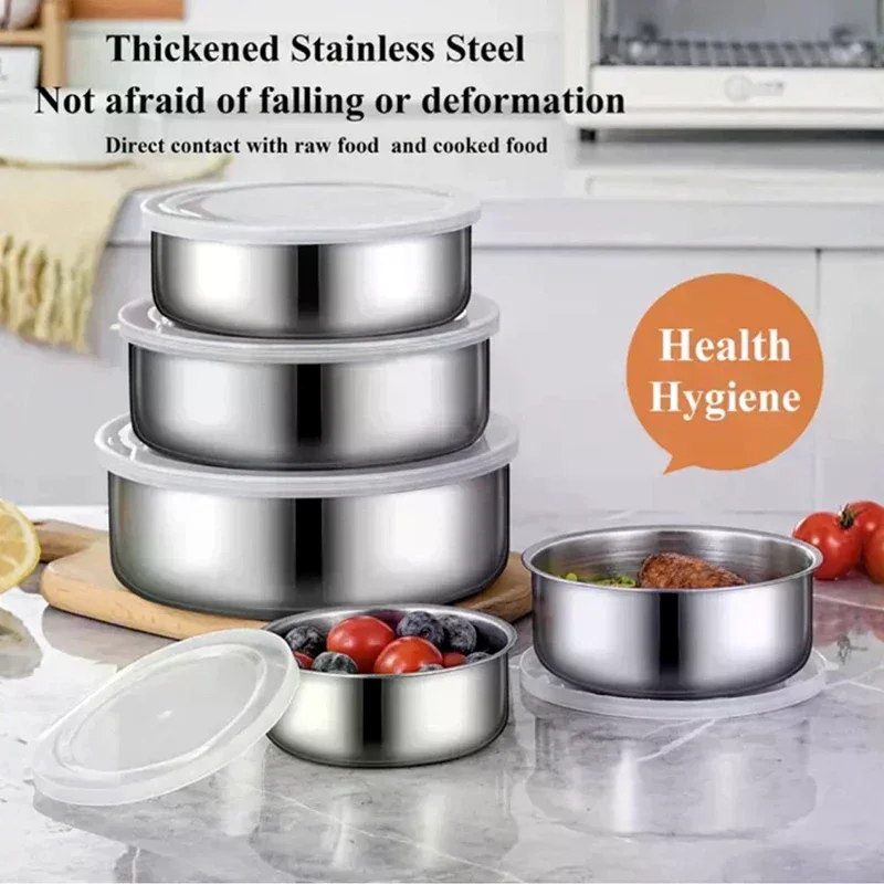 5Pcs Silver Stainless Steel Mixing Bowls With Lids Stackable And Storage Deep Nesting Bowls Dishwasher Safe For Kitchen Baking