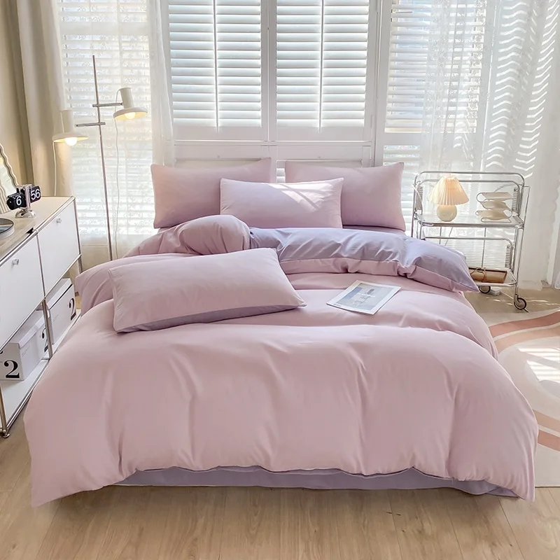 

Washed Cotton Pink Bedding Set Duvet Cover 240x220 Bed Linen 160x200 Queen King Sheets Full Bundle Double Bedspreads Comforterxl