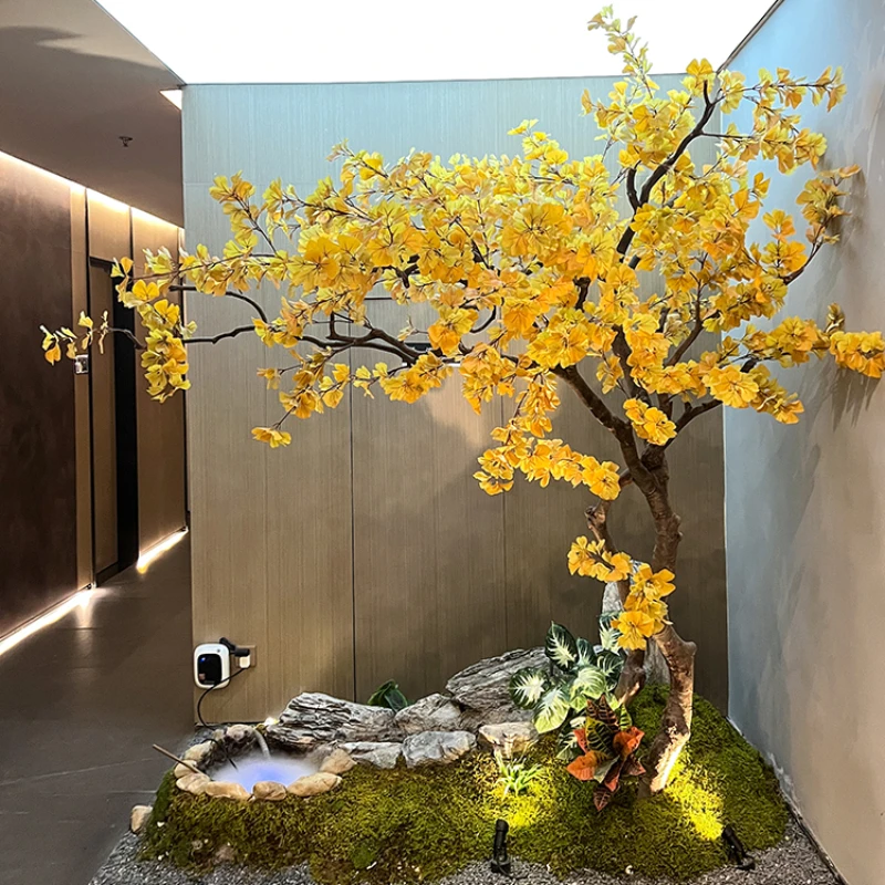 High-end ginkgo tree simulation green plant window decoration landscaping indoor and outdoor simple landscape