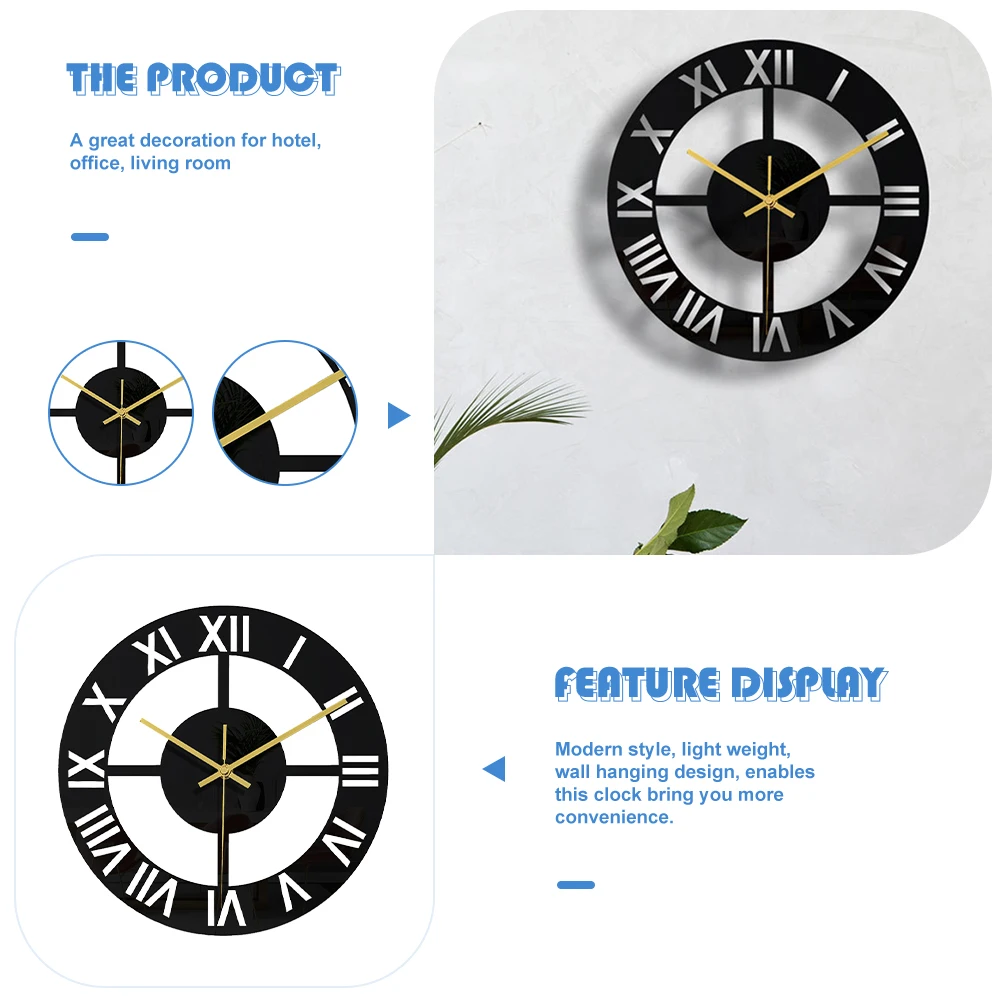 

Acrylic Wall Clock Black Round Mute Hanging Clock Home Decorative Creative Office Bedroom Decoration Lightweight Space-Saving