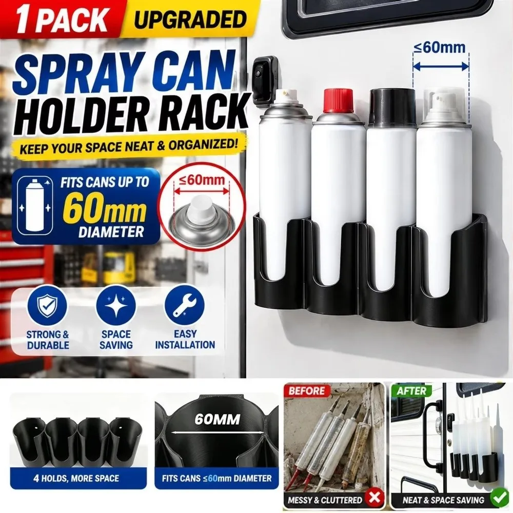 Multi-functional 4 Slots Spray Bottle Holder Wall Mounted Plastic Spray Can Holder Space Saving 3D Printed Aerosol Can Holder RV