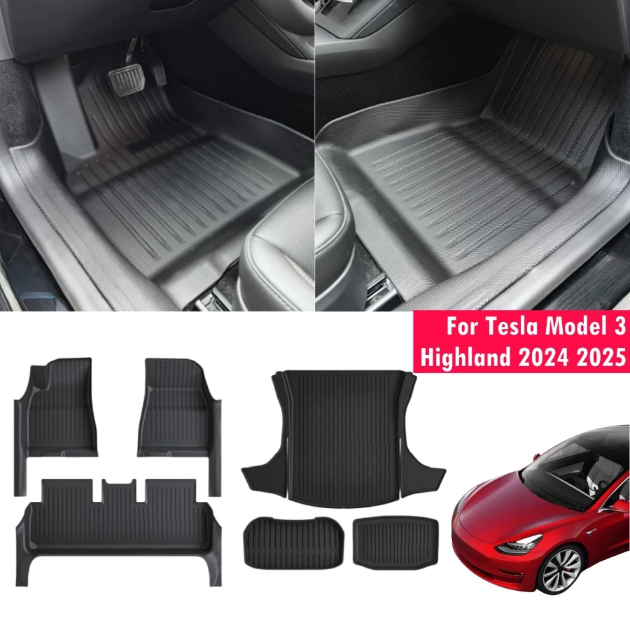 

Fully Protection Floor Liners For 2024 2025 Tesla Model 3 Highland Floor Mats with Door Sill Protector Front Rear Cargo Liner