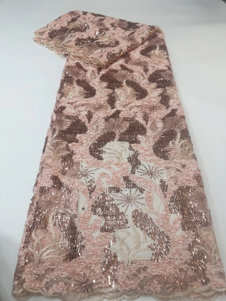 

Новое поступление, розовая африканская кружевная ткань 2025, высокое качество, вышивка блестками, французская нигерийская кружевная ткань для женщин, платье KYX2508