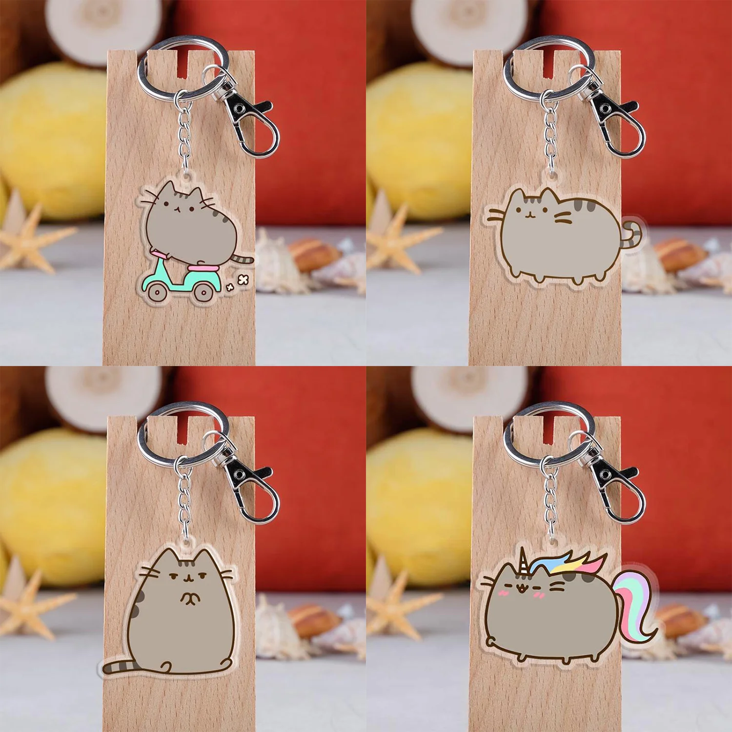 Pusheen Keychain Cartoon Figure Acrylic Pendant for Backpack Accessories Key Ring Decor Creations Ornament Cute Birthday Gift