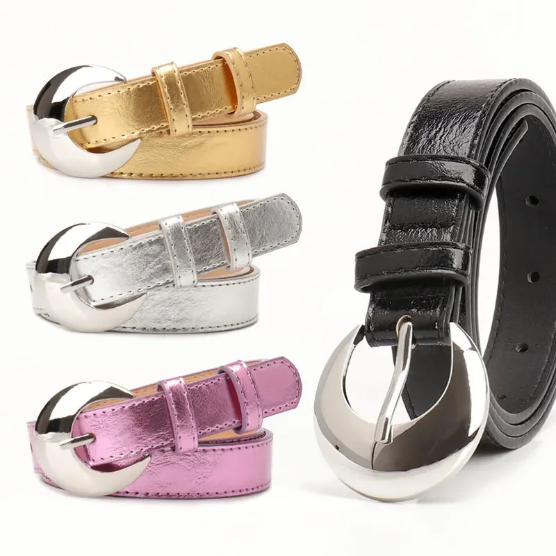 

New Silver Alloy Buckle Women's Belt Fashion Versatile Simple Jeans Premium Accessories Colored Bright Student Belt