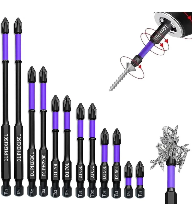 6/12 Pcs Magnetic Screwdriver Bits Non-slip Shockproof Phillips Impact Bits Hex Shank Alloy Steel Bits Suitable for Power Tools