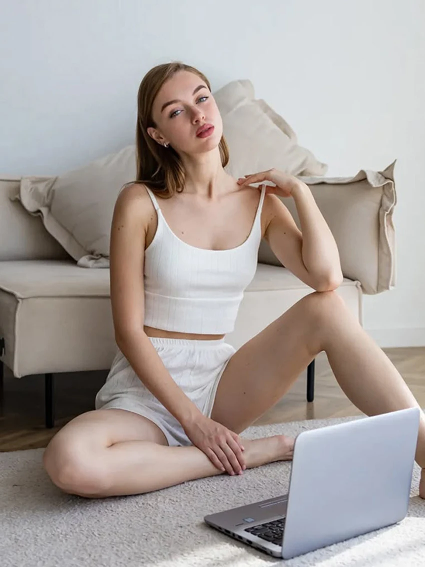 Marthaqiqi Casual Female Sleepwear Suit Spaghetti Strap Pajamas Crop Top Nightgowns Tank Top Nightwear Shorts Home Clothes Women