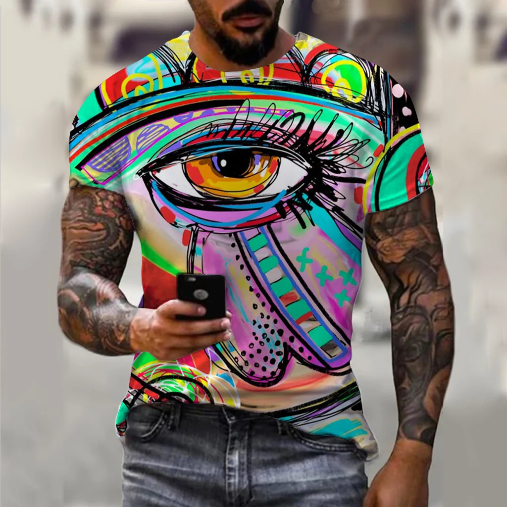 Men's and women's summer fashion HD 3D printing abstract art print T-shirt casual polyester round neck casual short sleeve