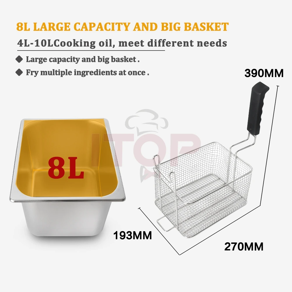 ITOP Automatic Lift-up Fryer Capacity 8L 2.8KW Commerical Efficient Fryer Timer 30 min