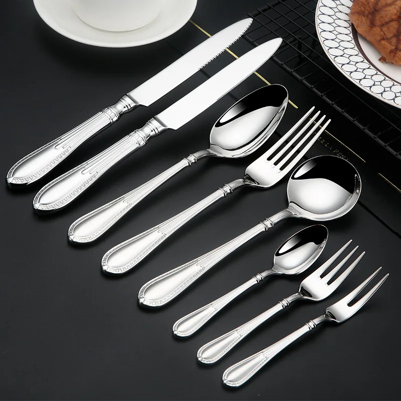European 304 Stainless Steel Cutlery Set Flower Side Knife Fork Spoon Steak Knife Teaspoon Teafork Hotel Complete Tableware