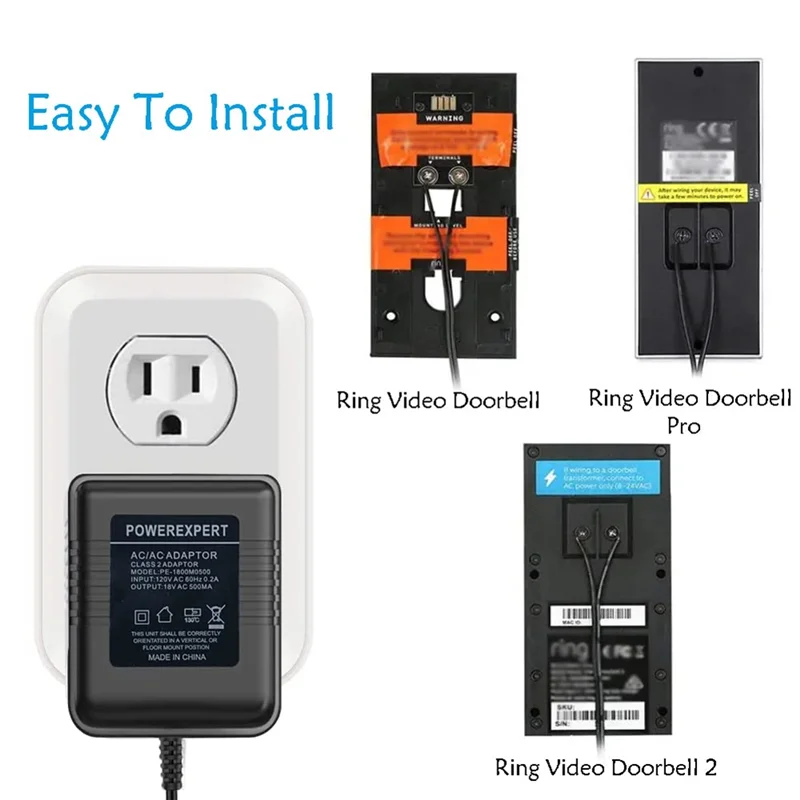 FYBL-Video Doorbell Charger Cord, 18V AC 500Ma Doorbell Adapter For Ring Video Doorbell Pro/2,Zmodo Doorbell