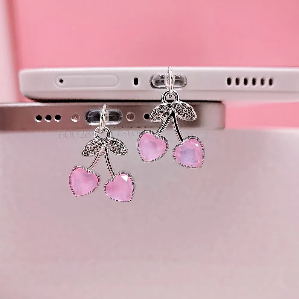 

Cherry Heart Shaped Dust Plug Pendant For IPhone Type C Interface Alloy Pendant Pendant Bracelet Necklace DIY Accessories