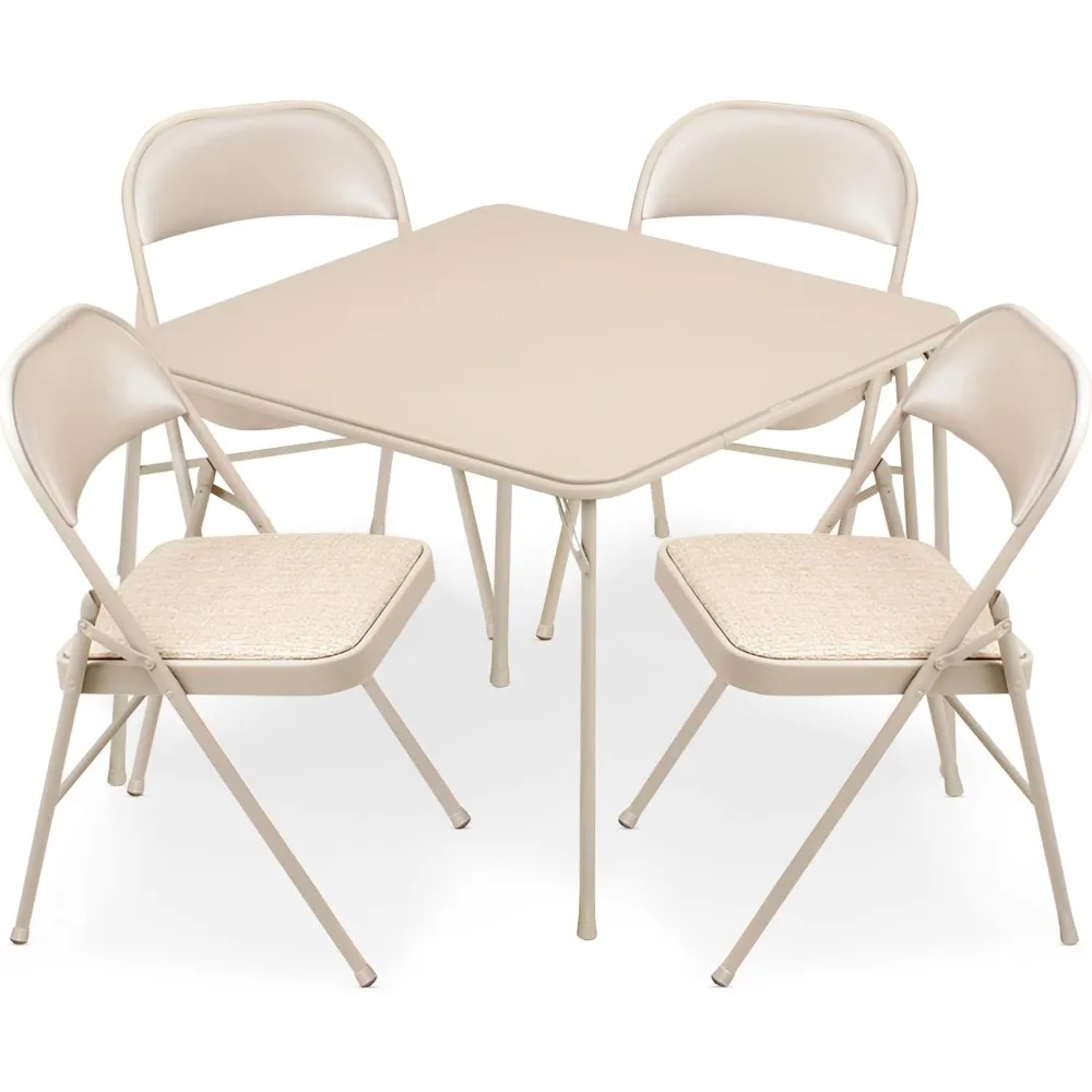 Sudden Comfort 5 Piece 34 x 34 Inch Square Folding Dining Card Table with 4 Padded Folding Chairs Furniture Set for Gatherings