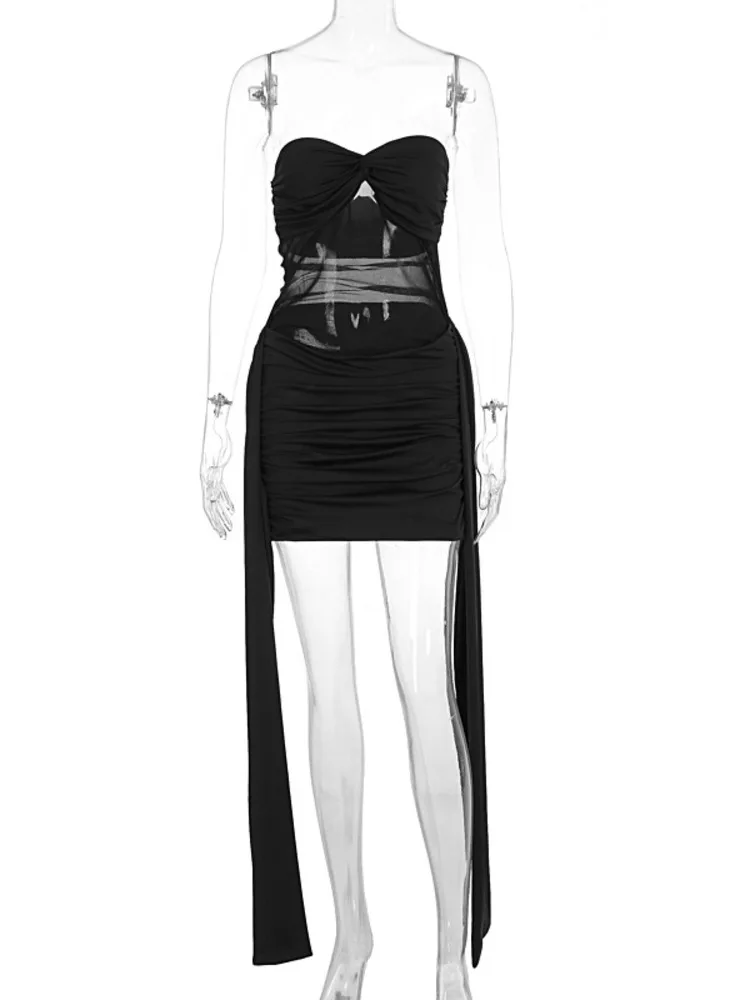 Articat-vestido Sexy de malla con retales, sin tirantes, con cinta, sin espalda, elástico, ceñido al cuerpo, para fiesta y Club, vestido de noche, ropa de playa para vacaciones