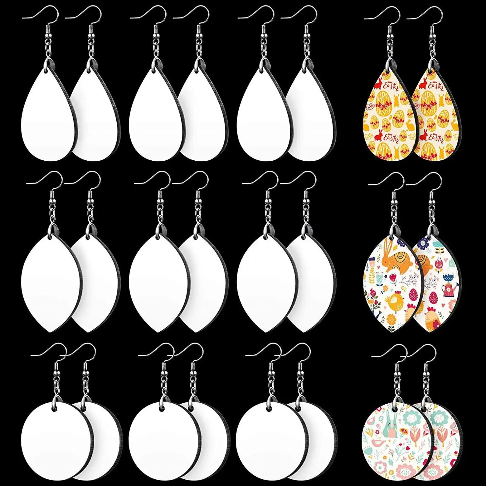12 Pairs Sublimation Blank Earrings MDF Fiberboard DIY Printing