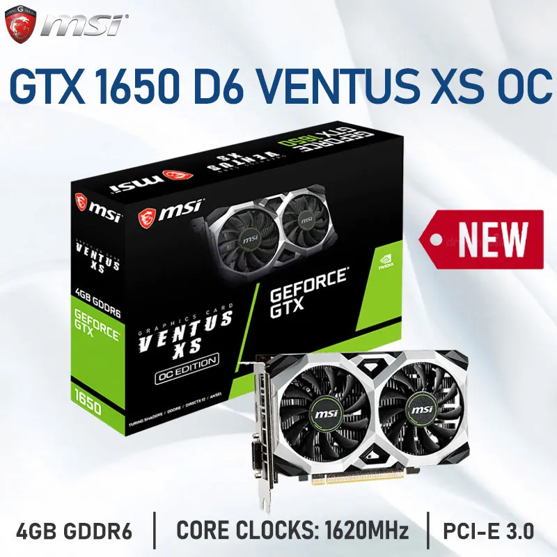 Msi geforce gtx 1650 ventus xs oc 12nm 4g gddr5 gddr6 placas de vídeo de 128 bits 1650 gpu 4gb d5 d6 placa gráfica para cpu desktop novo