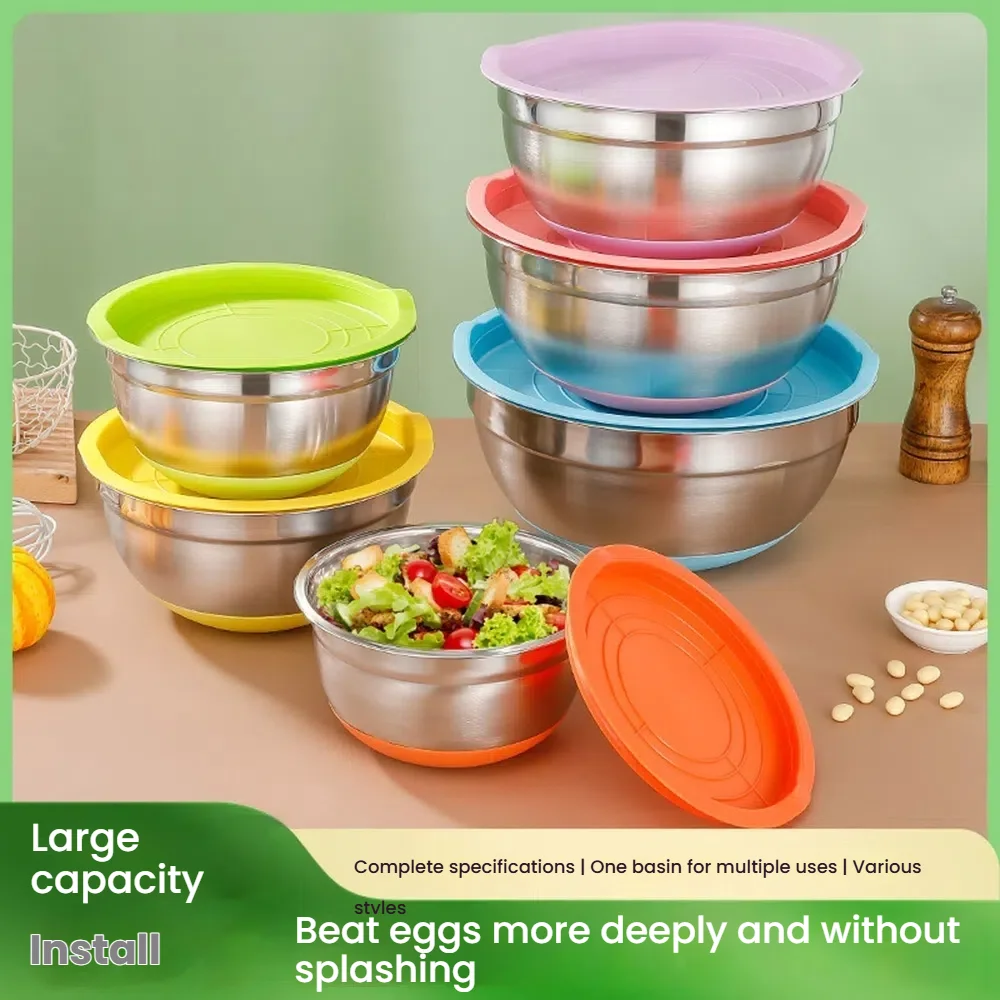 

23PCS/33PCS stainless steel mixing bowl set, with lid and grater, can be nested, rust proof, suitable for baking, cooking