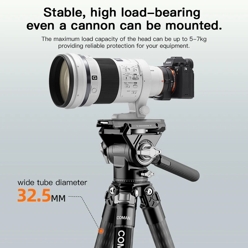 حامل ثلاثي القوائم للسفر خفيف الوزن من COMAN TSC34V5 مع نظام تحرير سريع بنقرة واحدة Q6 للكاميرا DSLR حامل ثلاثي من ألياف الكربون للفيديو