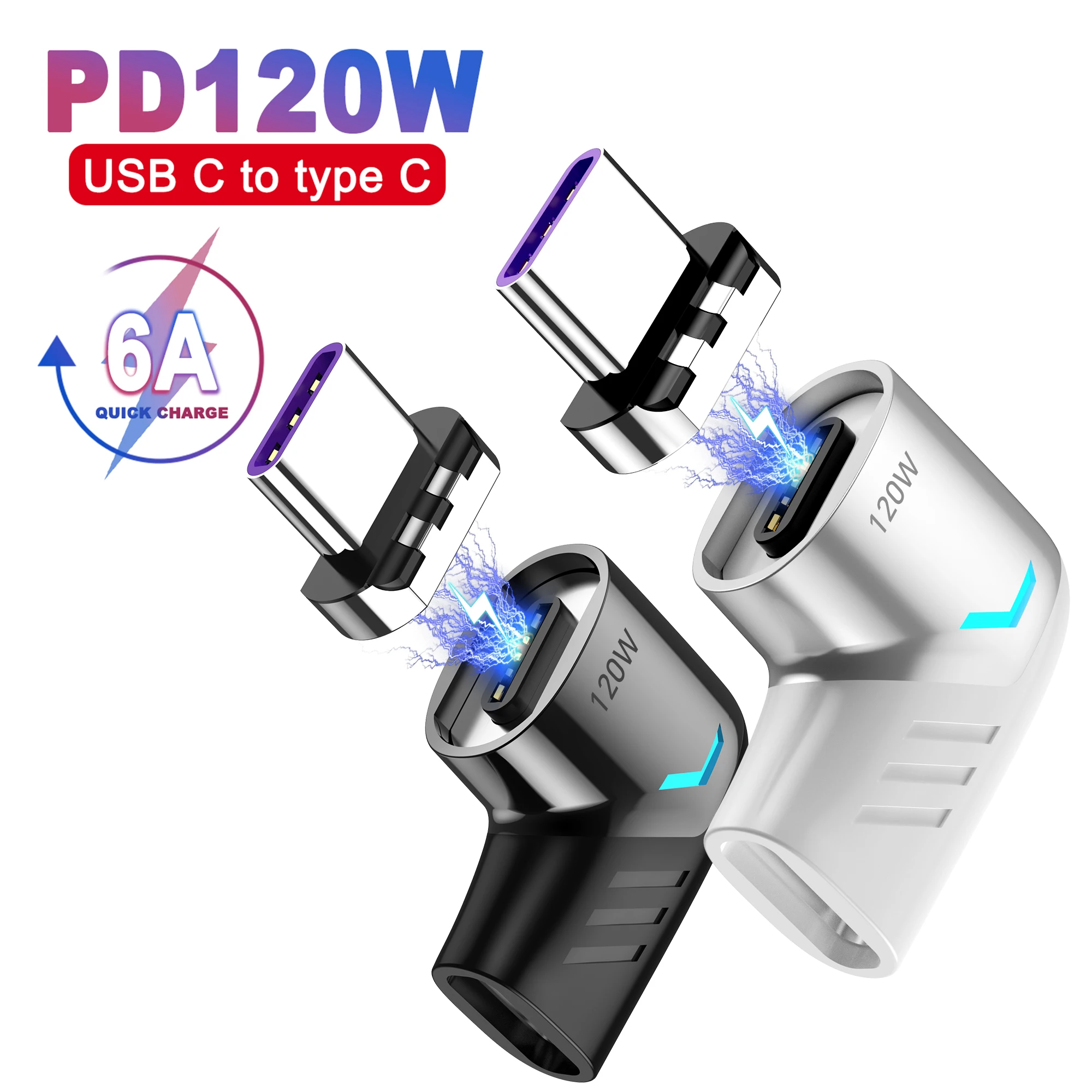 120W Type C Adapter 480Mbps High-Speed Data Transfer Elobw Magnetic USB-C Male to Female Converter for Phone Laptop