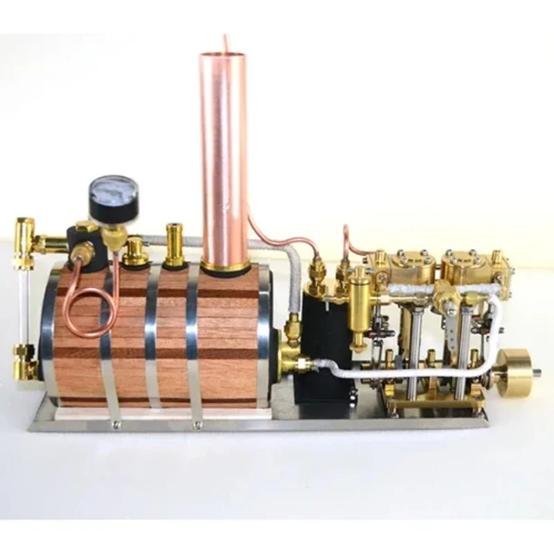 Two-Cylinder Reciprocating Steam Engine Power Group Retro Model Kit, Single Vertical & Horizontal Boiler Steam Power