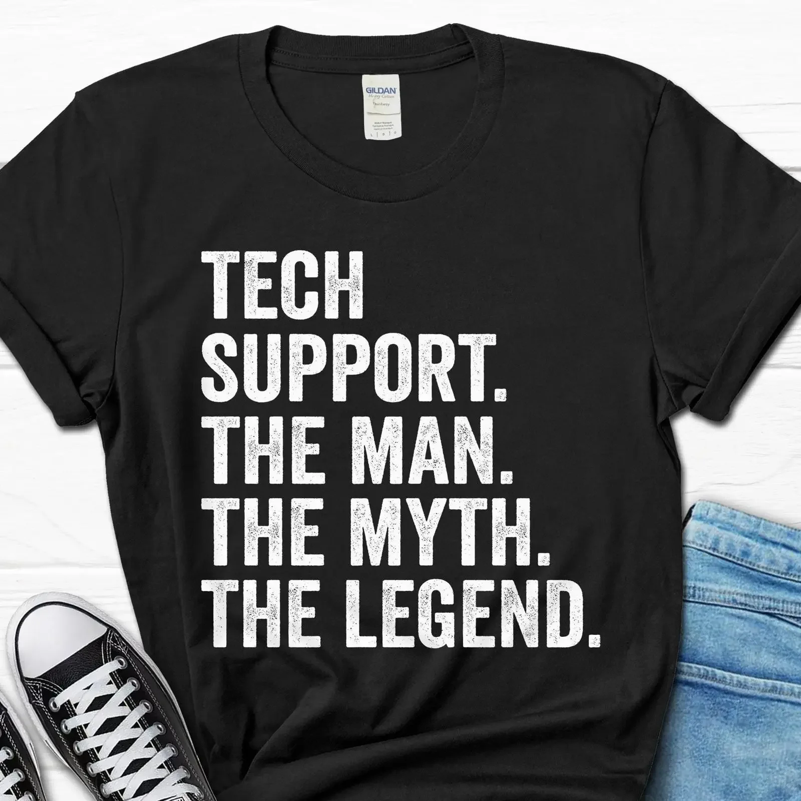 Tech Support The Man Myth Legend T Shirt Funny IT Geek Programmer Nerd for Men Husband vintage Washed graphic streetwear