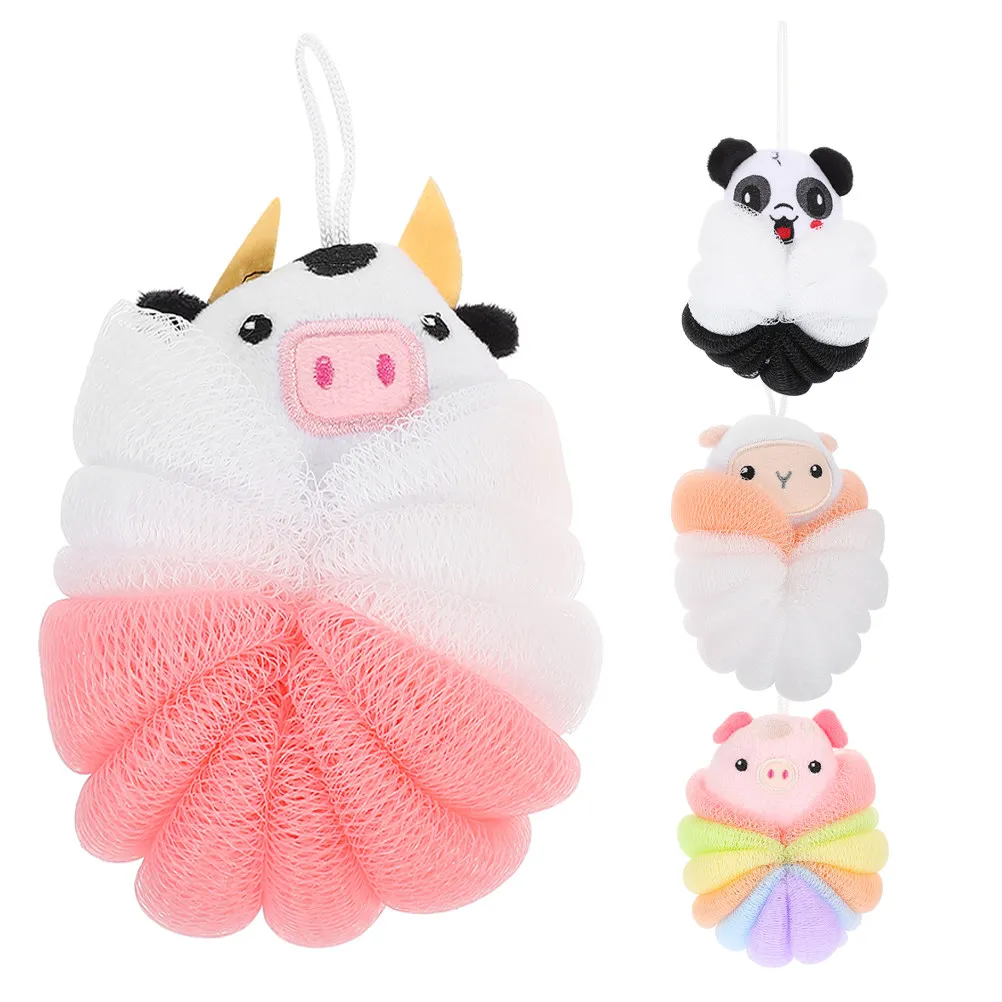 4Pcs Animal Shower Bath Ball Exfoliating Body Skin Scrubber Thickened Design for Home Travel Convenient Cleaning Shower Loofah