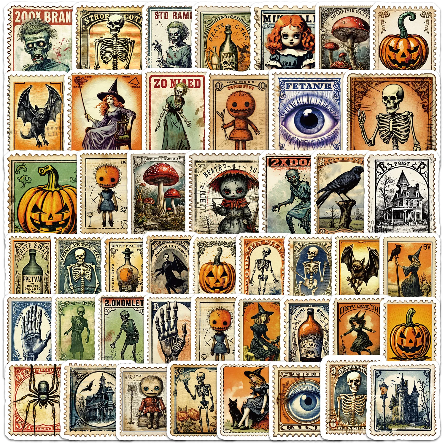

50PCS Cartoon Halloween Stamp Style Sticker Graffiti Water Cup Mobile Phone Case Notebook Waterproof Decoration Skateboard Gifts