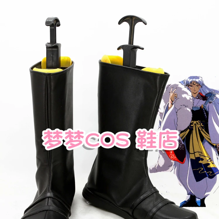 Anime Inuyasha Sesshoumaru Cosplay Shoes Boots Halloween Carnival Black Shoes Custom Made