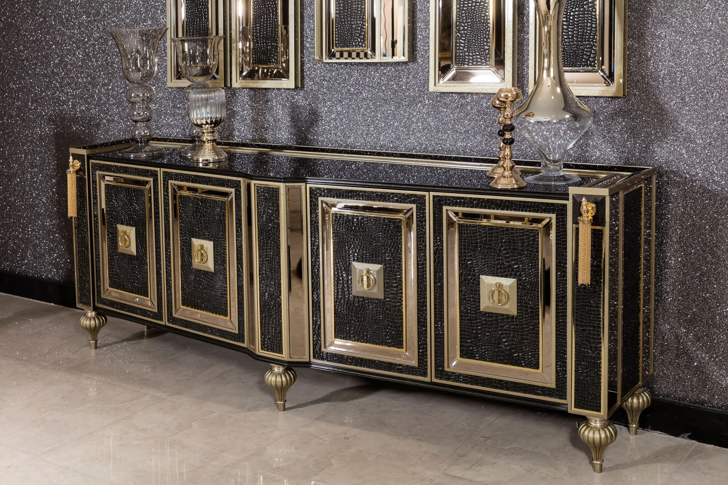 New Classic Style Leather Finish Gold Foil Customized Sideboard Table