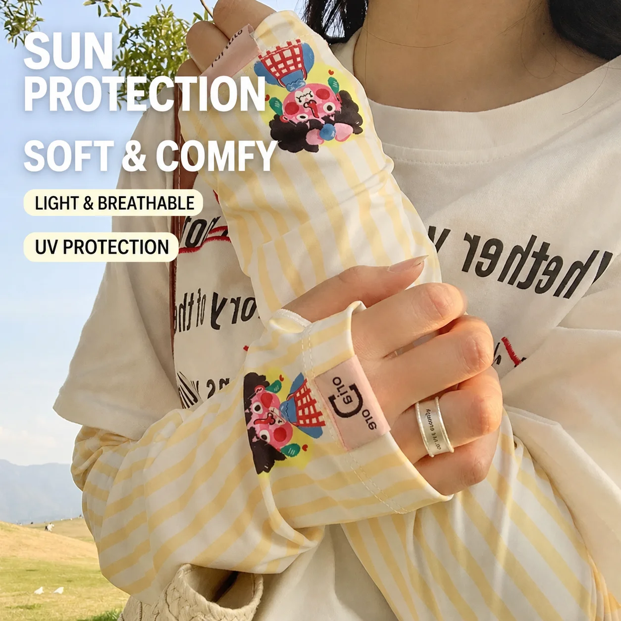 Summer Arm Protectors Versatile Uv Arm Covers Ice Silk Arm Sleeves Ice Silk Cute Cartoon Sunblock Sleeves For Camping Summer