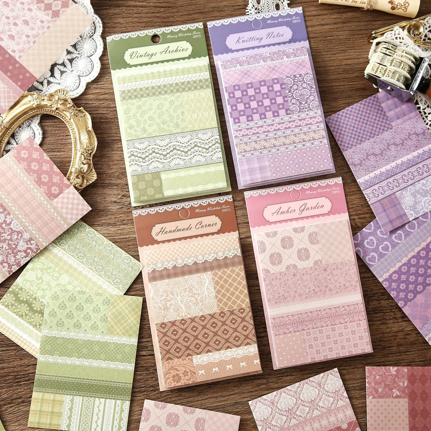 JCAC 20pcs/bag Self-Adhesive Memo Pads, Memory Workshop Series, Fresh Aesthetic Wallpaper Pattern, Journal Collage Stickers