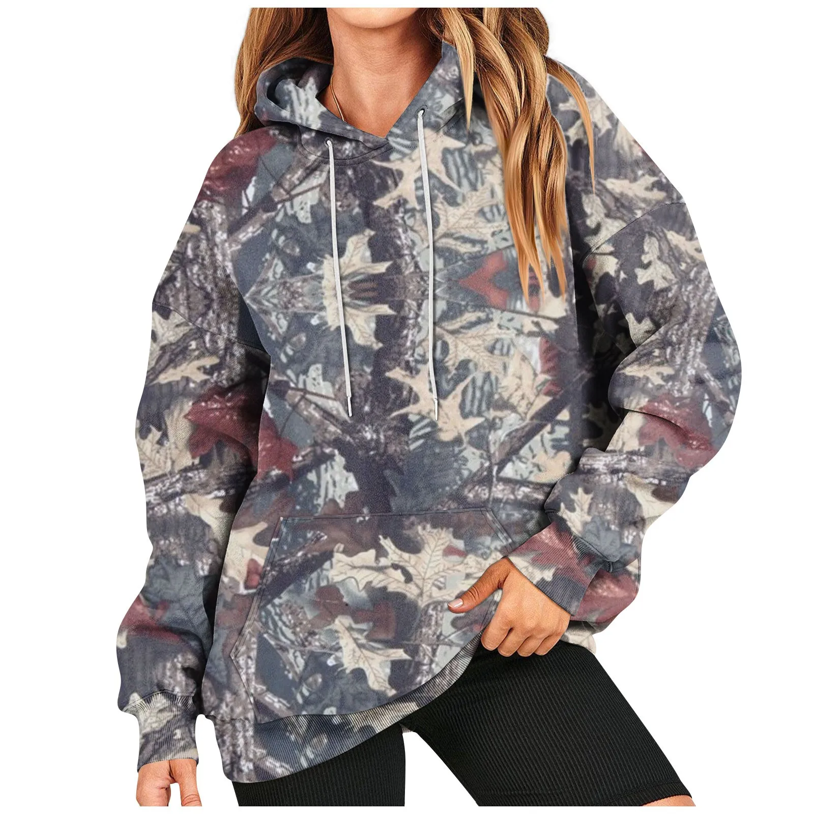 Women\'s Oversized Camouflage Hoodie Hooded Sweatshirt Casual Long Sleeved Pullover Loose Autumn Outfit