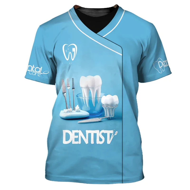 Dentist Work Uniform Funny Cosplay T-shirt For Men Cute Novelty Tooth Design O-neck T Shirts Breathable Oversized Women Tee Top image 4