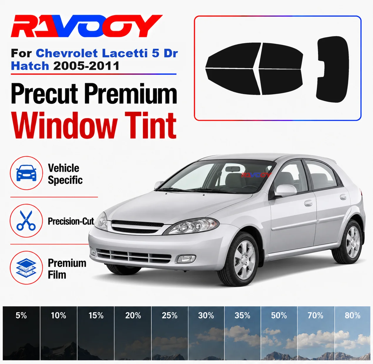 Premium Precut Window Tint Kit Front Rear Windows Rear Windshield For Chevrolet Lacetti 5 Dr Hatch 2005-2011 Nano Ceramic Film
