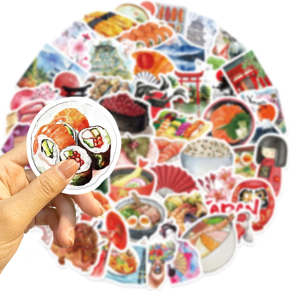 10/30/64pcs Kawaii Japanese Cuisine Sushi Stickers Cartoon Travel Decals Skateboard Suitcase Phone Laptop Guitar Bike DIY Toys