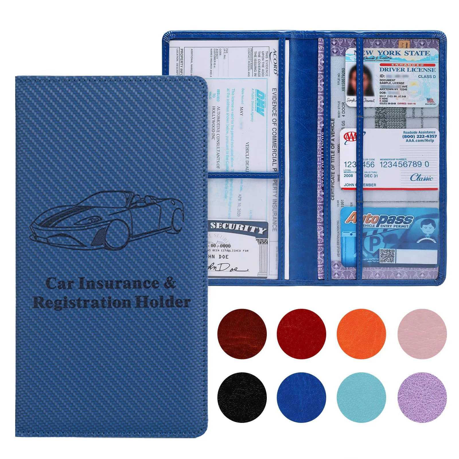 Premium Car Registration and Insurance Card Holder, Car Document Holder for Cards, Driver License & Other Essential Documents