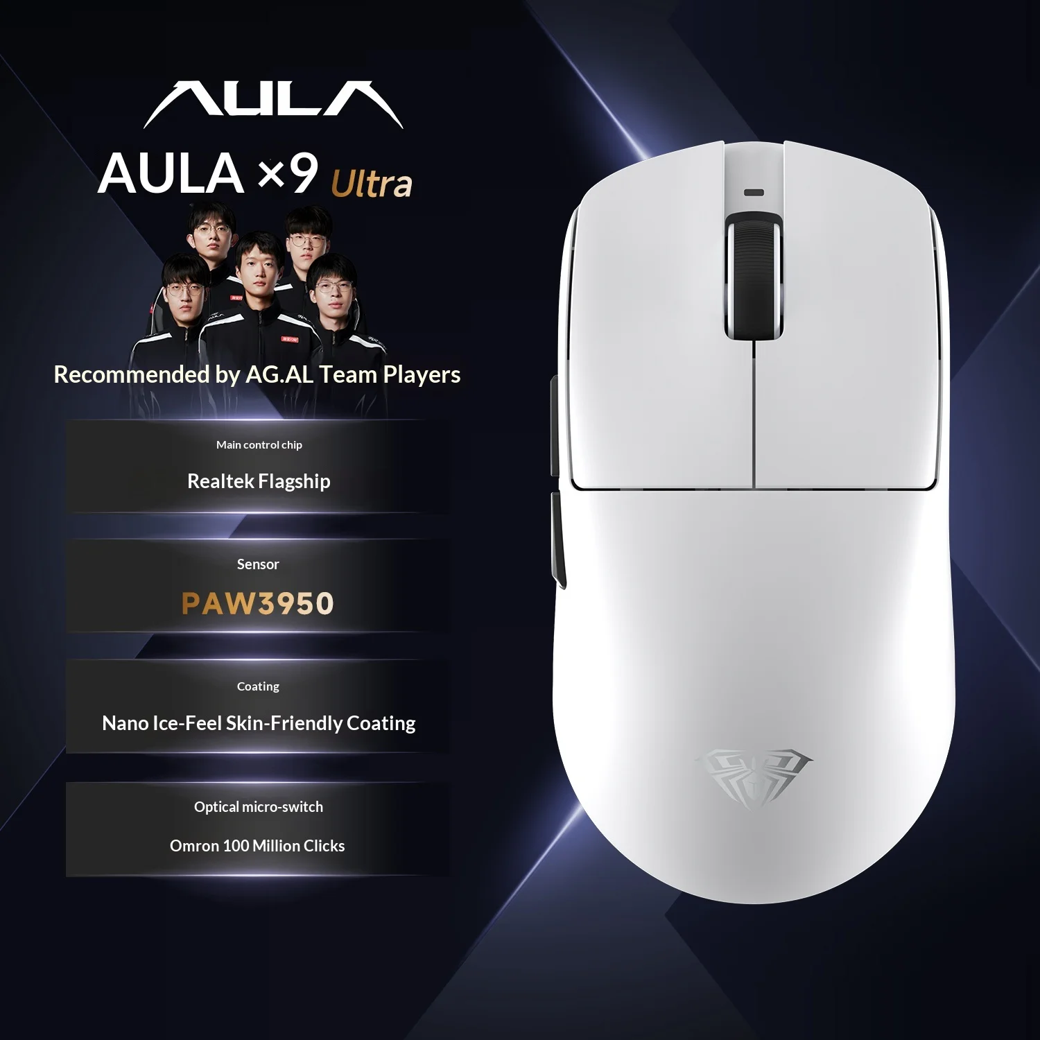 Aula X9 Ultra Gaming Mouse PAW3950 Three-mode Wireless PAW3395 Lightweight Esports Ergonomic Mouse PC Accessories For CS Gamer