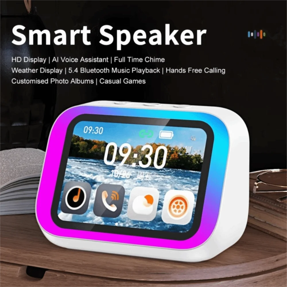 

Gifts Mini AI Smart Bluetooth Speaker with Voice Control DIY Photo Frame Night Light Clock Weather Display Music Stories Player