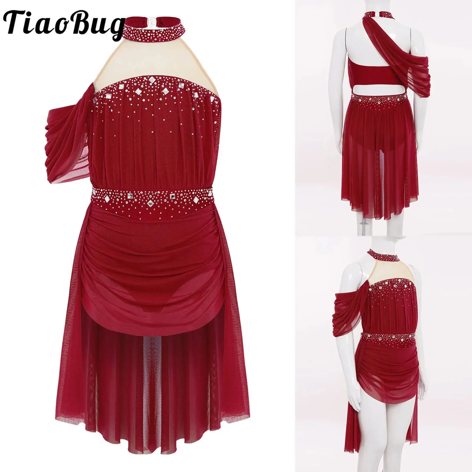 غنائية الباليه قاعة الرقص أداء زي الفتيات الاطفال الرسن عارية الذراعين لامعة يوتار للأطفال مرحلة فستان رقص