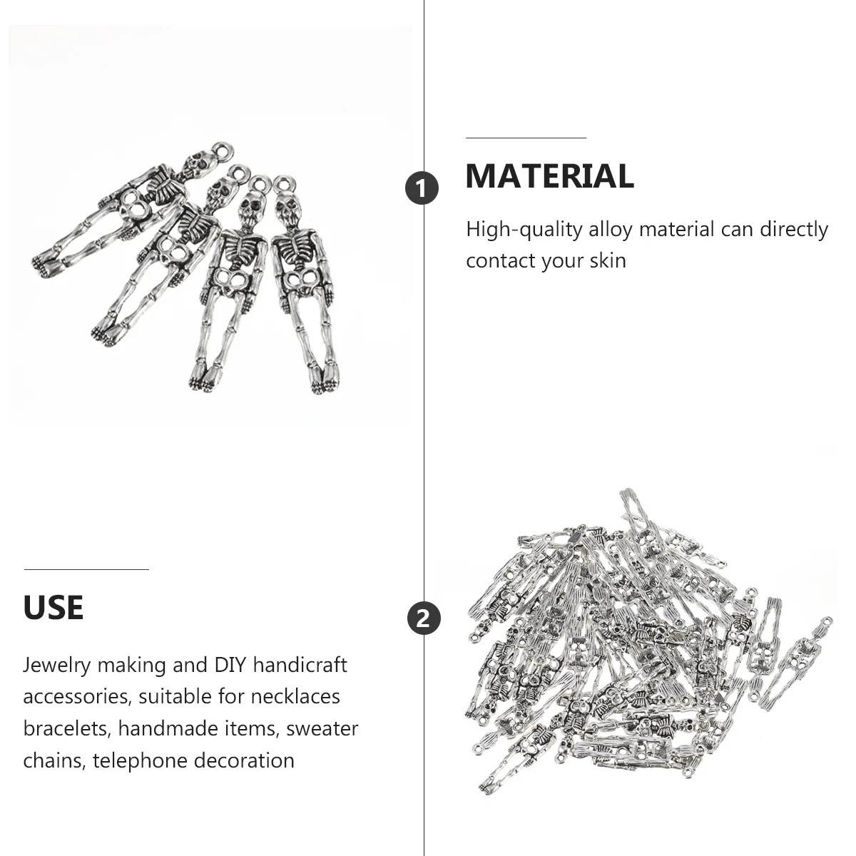 50개 빈티지 해골 펜던트 쥬얼리 제작 DIY 공예품 목걸이 팔찌 할로윈 파티 액세서리