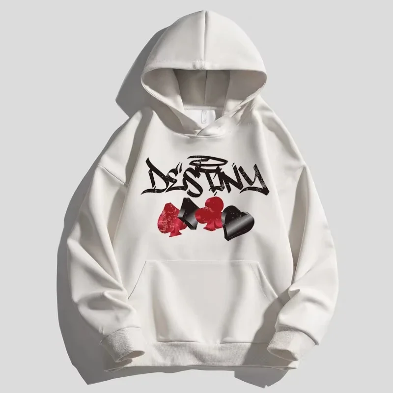 Letter Poker Color Printed Men's Hoodie Cotton American Street Men's And Women's Sweater Casual Versatile Couple Hoodie