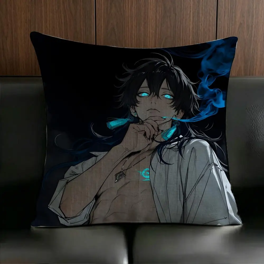ANIME D-Dragon horned boy Cushion Cover Anti-dustmite Pillowcase Invisible zipper silky short plush Sofa cushion cover